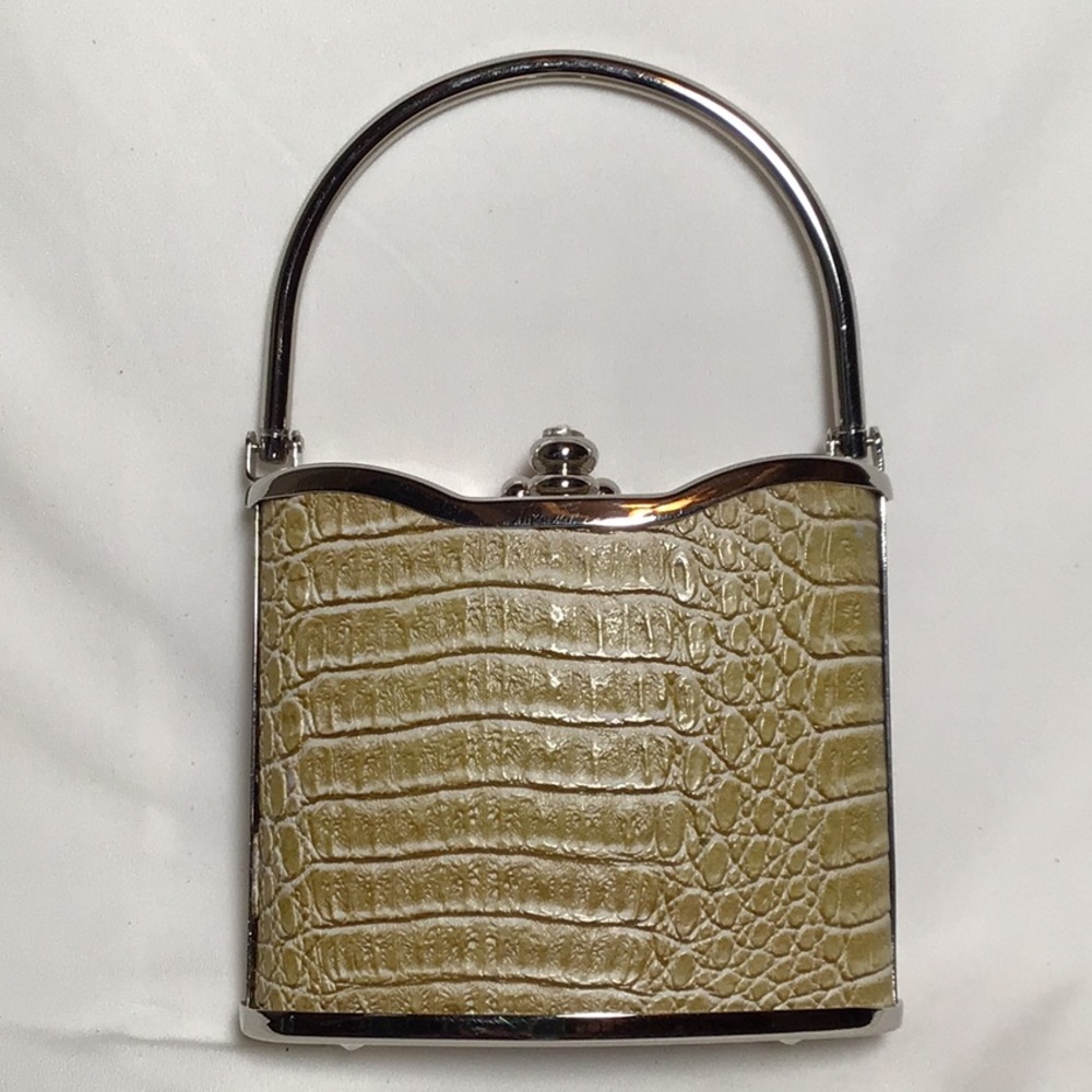 Vintage Bijoux Terner Tan Faux Crocodile Hardshell Mini Bag with Silver Hardware